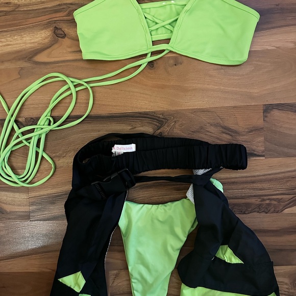 Neon Green Rave Set with Reflective Chaps - Picture 3 of 6